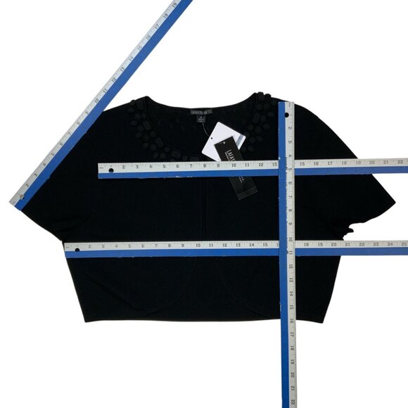 Lafayette 148 New York Bolero Cardigan Sweater XL Black Short Sleeve Crop Beaded - Picture 6 of 15